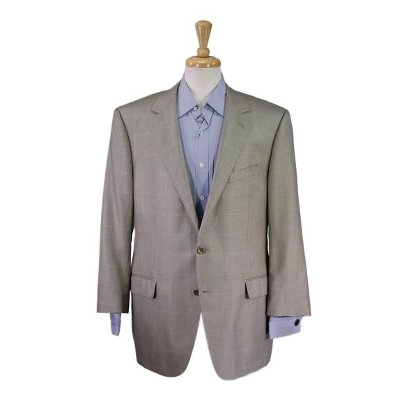 Custom Made Blue Gold Check Linen Wool Silk Marzoni 2-Btn Sportcoat Blazer 46S - Picture 1 of 11